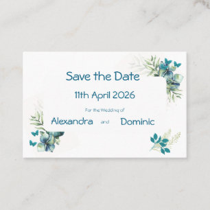 Save the Date mit Floral- und Schmetterlingsmotiv Visitenkarte
