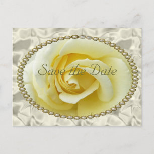Save the Date mit Gelben Rosen, Perlen und Satin Ankündigungspostkarte
