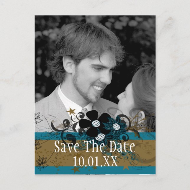 Save the Date mit IHREM Foto Kupfer und Blau Ankündigungspostkarte (Vorderseite)