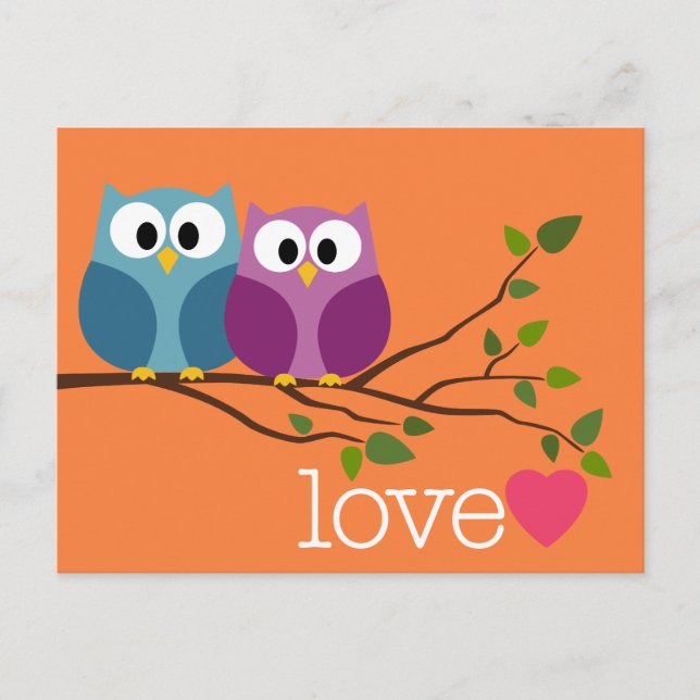 Save the Date mit Niedlichem Owl Couple Ankündigungspostkarte (Vorderseite)