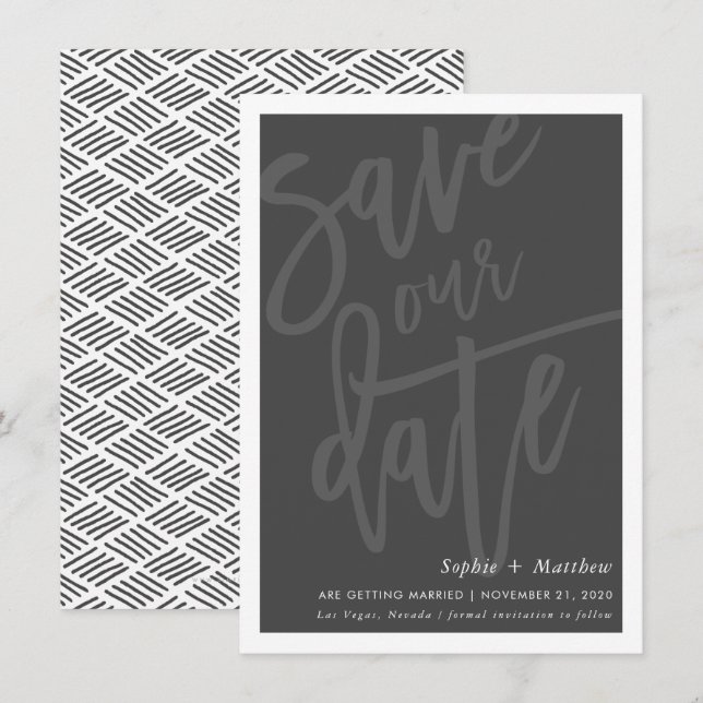 SAVE THE DATE mit Pinselschrift gezeichnetes Skrip Einladung (Vorne/Hinten)