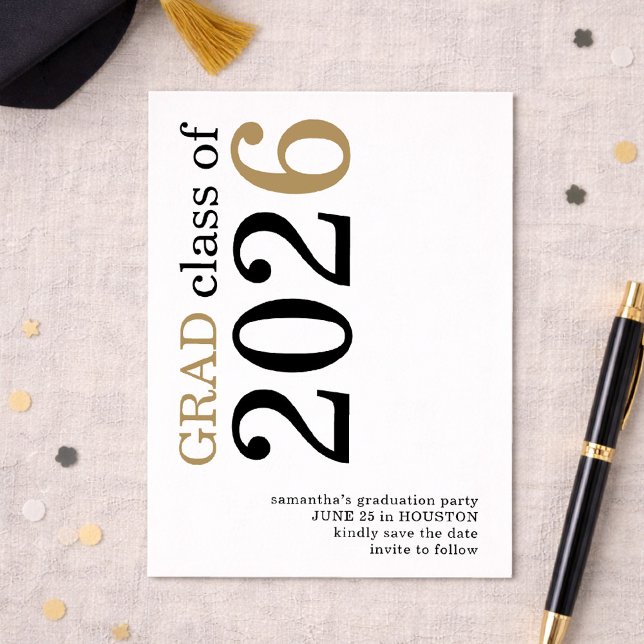 Save The Date Modern Black Gold 2026 Graduation (Créateur téléchargé)