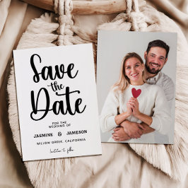 Save The Date Modern Bold Casual Red Script Photo Wedding Retro