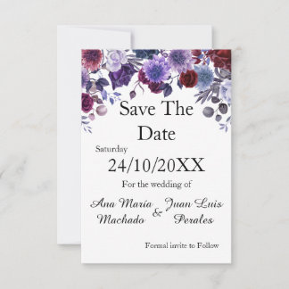 Save The Date Modern Burgundy Lavender Dusty Blue Floral White