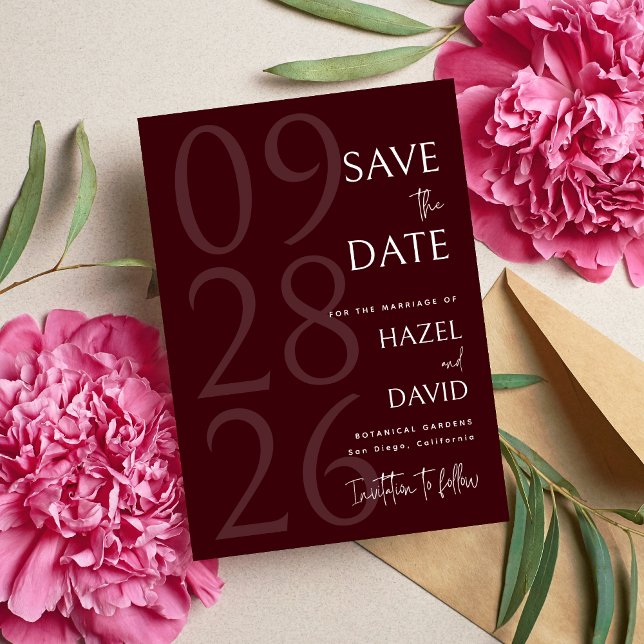 Save The Date Modern Burgundy Minimalist Wedding (Créateur téléchargé)