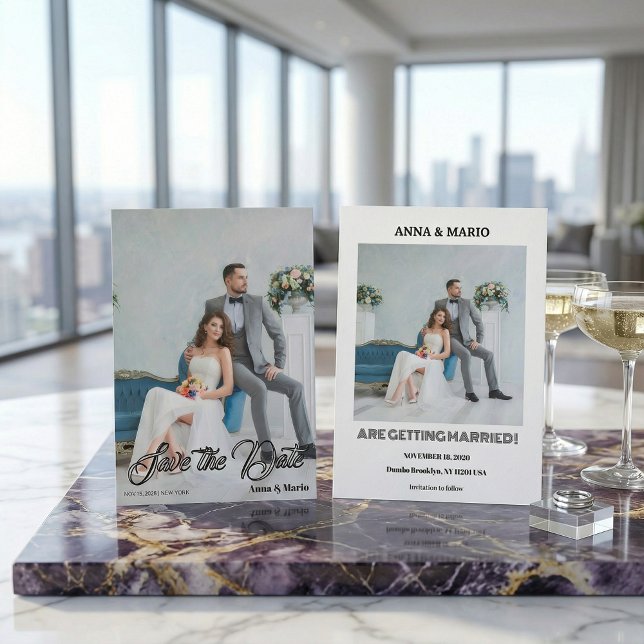 Save The Date Modern Calligraphy Script Photo Wedding (Créateur téléchargé)