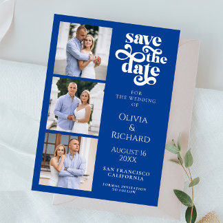 Save The Date Modern Cobalt Blue Photo Collage Wedding