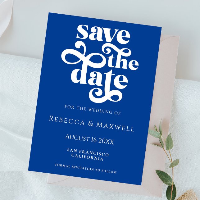 Save The Date Modern Cobalt Blue Retro Typography Wedding (Créateur téléchargé)