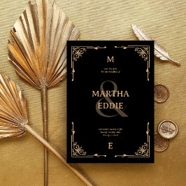 Save The Date Modern Deco | Black and Gold Photo Back Wedding