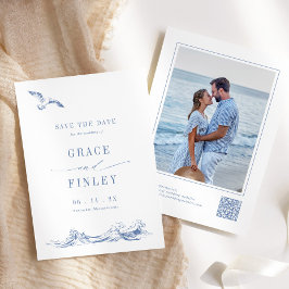 Save The Date Modern Elegant Coastal Chic Blue Wedding Photo 
