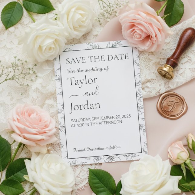Save The Date Modern Floral | Minimalist Botanical Wedding  (Créateur téléchargé)