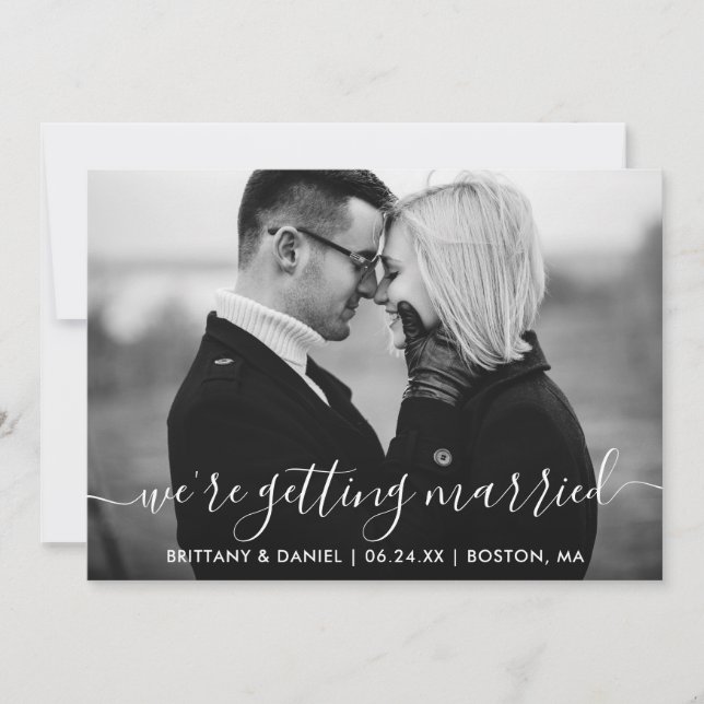 Save The Date Modern Getting Married Photo noir et blanc (Devant)