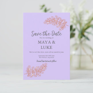 Save The Date Modern Gold leaves Violet