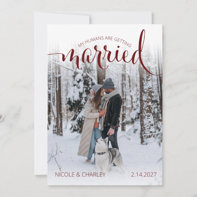 Save The Date Modern Humans Getting Married Pet Photo Engagement (Devant)
