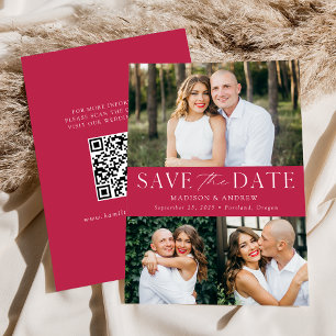 Save The Date Modern Magenta 3 Photo QR Code
