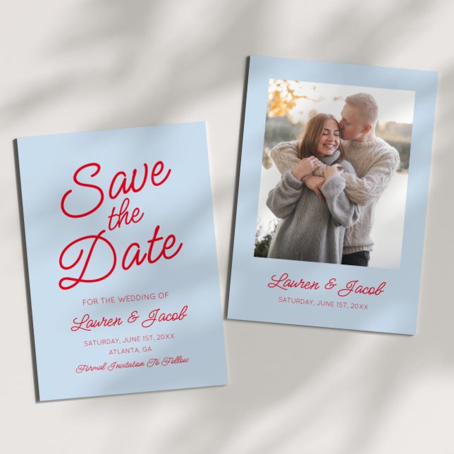 Save The Date Modern Minimal Minimalist Blue and Red Wedding (Créateur téléchargé)