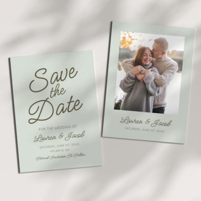 Save The Date Modern Minimal Minimalist Green Wedding (Créateur téléchargé)