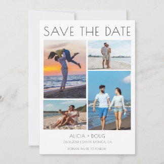 Save The Date Modern Minimalist Photo Collage Wedding