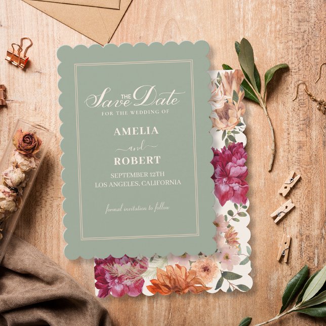 Save The Date Modern sage green floral fall wedding  (Créateur téléchargé)