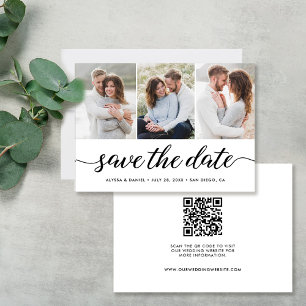 Save The Date Modern Script 3 Photos QR CODE Site Mariage