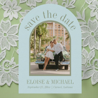 Save The Date Modern Script Citrus Blue Wedding Arch Photo