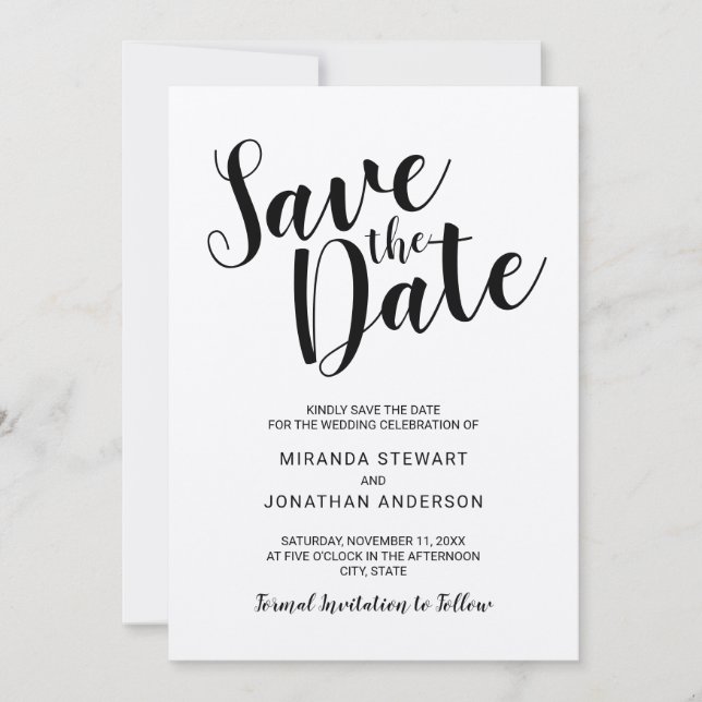 Save The Date Modern Script Kraft Papier Mariage Enregistrer la  (Devant)
