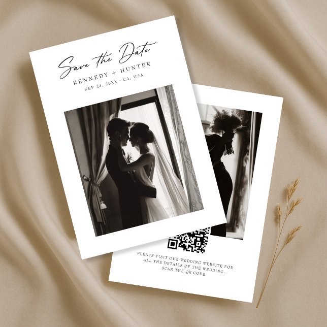 Save The Date Modern Script Minimalist Elegant Wedding Photo (Créateur téléchargé)