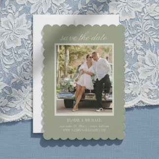 Save The Date Modern Script Sage Green Wedding Photo