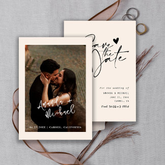 Save The Date Modern Script Wedding Photo