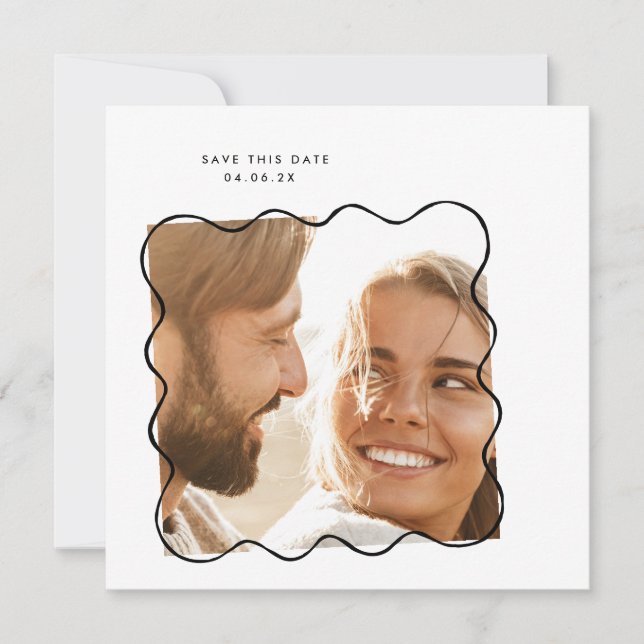 Save The Date MoDeRN Simple MINIMAL Wavy Frame Mariage photo (Devant)