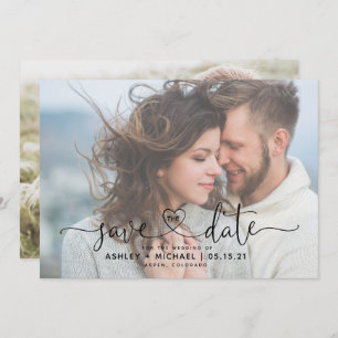 Save The Date Modern Vellum 2 Photo Heart Script Mariage Enregis