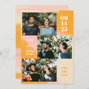 Save The Date Moderne 3 Photo Collage rose et orange Mariage