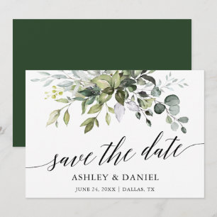 Save The Date Moderne aquarelle vert calligraphie