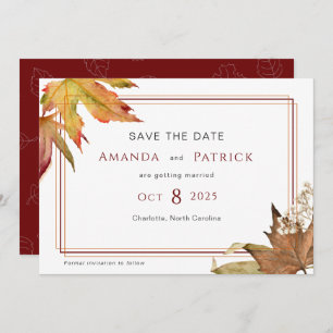 Save The Date Moderne automne feuilles jardin mariage