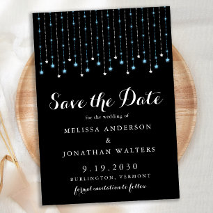 Save The Date Moderne Bleu Argent Étoiles Mariage de cordes
