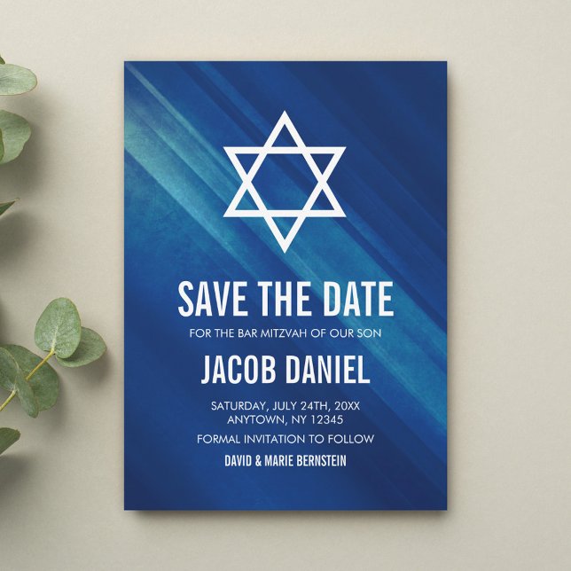 Save The Date Moderne Blue Grunge Bar Mitzvah (Créateur téléchargé)
