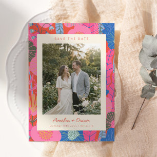 Save The Date Moderne Bohème Floral Rouge Coloré Photo Mariage