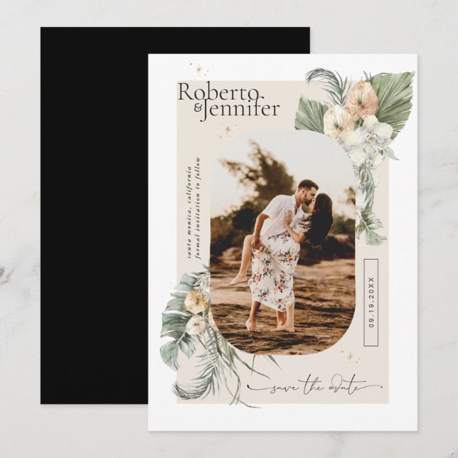 Save The Date Moderne Boho Désert | Fleur Photo Enregistrer la D (Devant / Derrière)