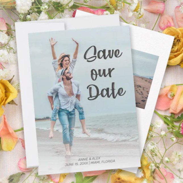Save The Date Moderne Brush Script 2 Mariage photo Date de sauve (Créateur téléchargé)