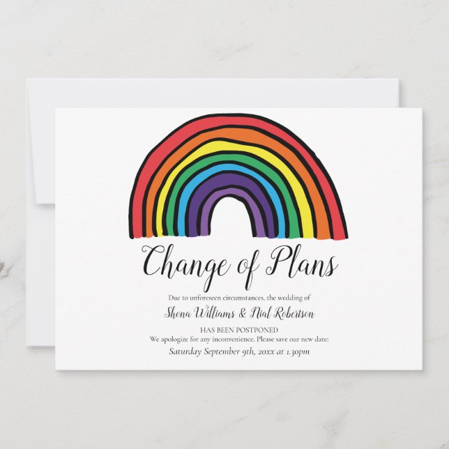 Save The Date Moderne Changer la date reportée événement Rainbow (Devant)