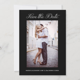 Save The Date Moderne Élégant 2 Photo Mariage Fiançailles Noir