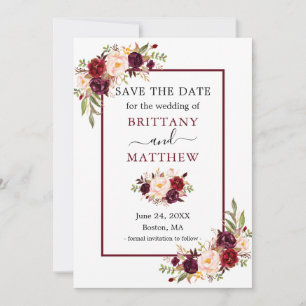 Save The Date Moderne Elégant Cadre Bourgogne Floral Enregistrer