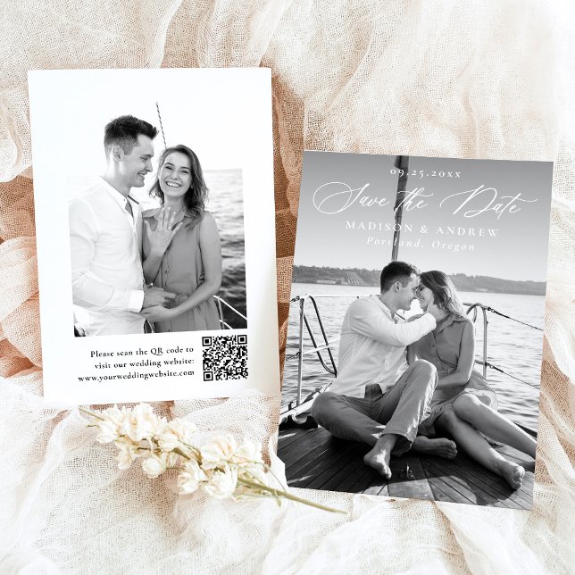 Save The Date Moderne Elegant Calligraphie 2 Photo QR Code Maria (Créateur téléchargé)