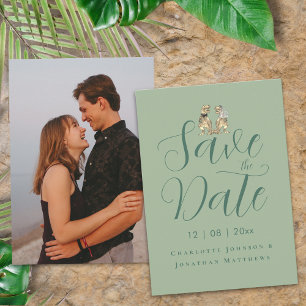 Save The Date Moderne Élégant Écriture Photo Drôle Mariage Dinos