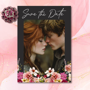 Save The Date Moderne Elégant été prairie floral noir Mariage