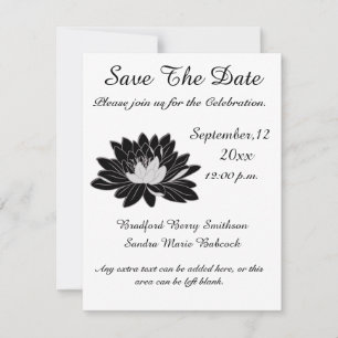 Save The Date Moderne Elégant, noir blanc Nénuphar Floral