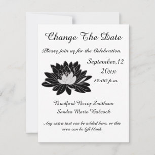 Save The Date Moderne Elégant, noir blanc Nénuphar Floral
