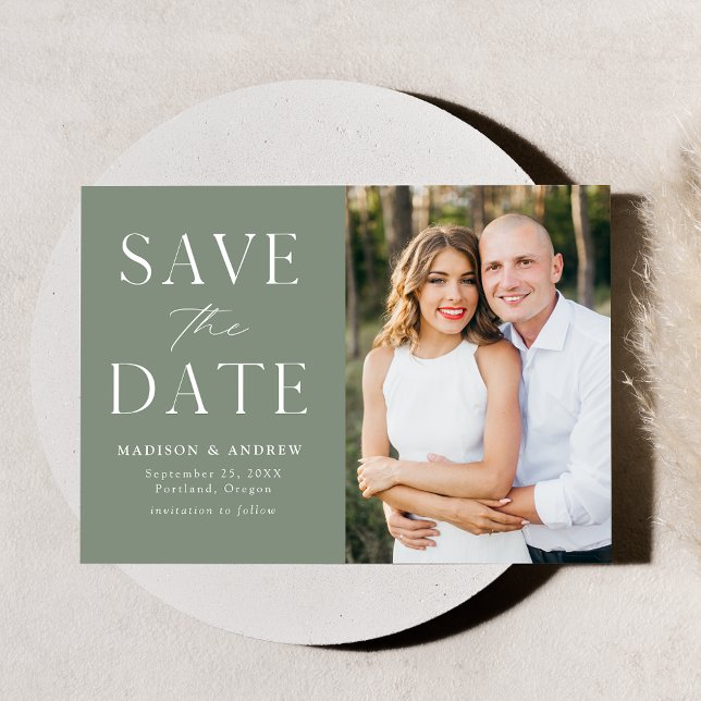 Save The Date Moderne Elegant Sage Green Photo (Créateur téléchargé)