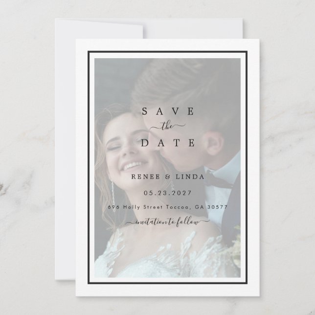 Save The Date Moderne Elegant Simple Cadre Photo Overlay Mariage (Devant)