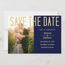 Save The Date Moderne Elegant Simple Marine Deep Blue Photo Mari